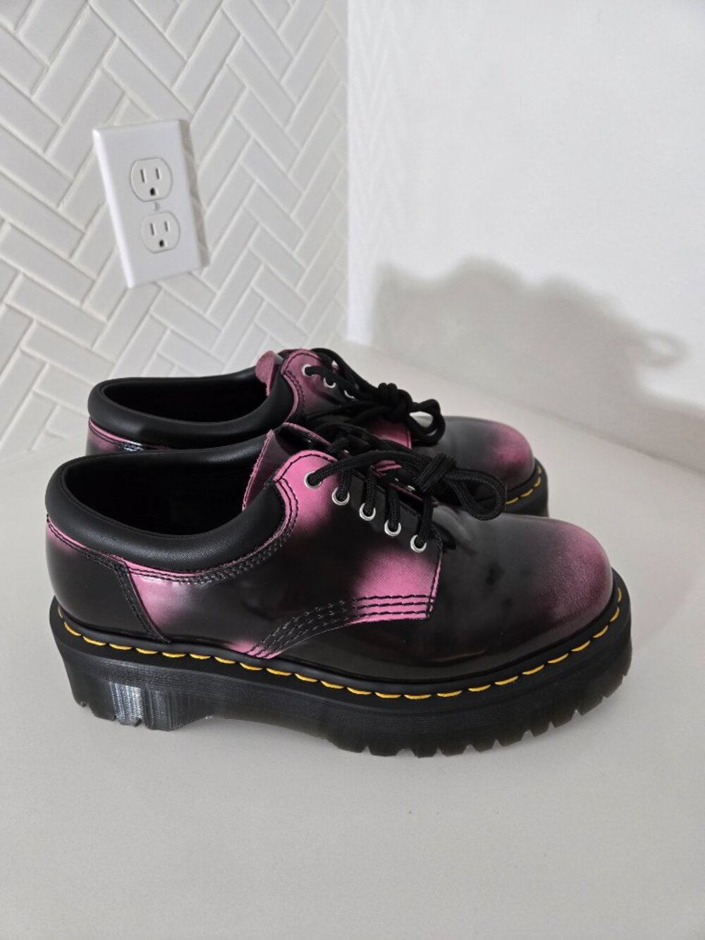 Dr Martens 8053 Quad Black&Pink Arcadia UK7 US Women's 9 Platform Padded Collar - Picture 1 of 7